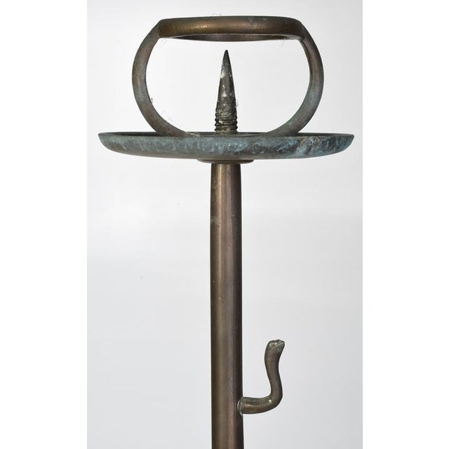 Japanese Bronze Metal Tall Candlesticks 19th Century Antique Vintage Tall For Sale - Image 4 of 9
