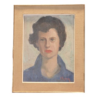 Oil Painting, Portrait of a Young Woman, Signed F. Christophe, Circa 1955 For Sale