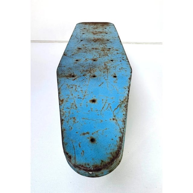 Cerulean 1940's Industrial Folding Ironing Board, Blue Painted Steel For Sale - Image 8 of 14