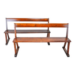 Antique Pair of French Farmhouse Style Rustic Pine Benches For Sale