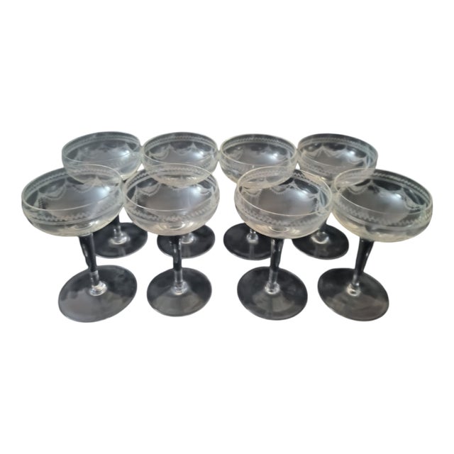 Crystal Champagne Glasses, 1890s, Set of 8 For Sale