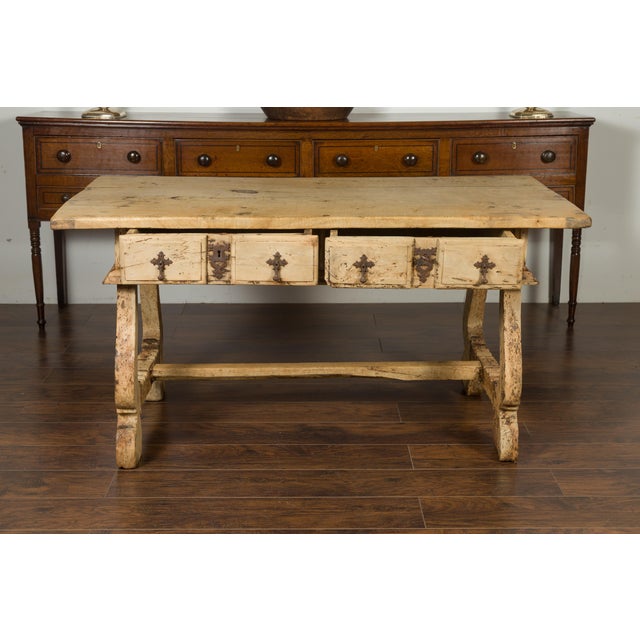 Spanish Baroque Style Bleached Walnut Trestle Base Farm Table, circa 1820 For Sale - Image 10 of 12