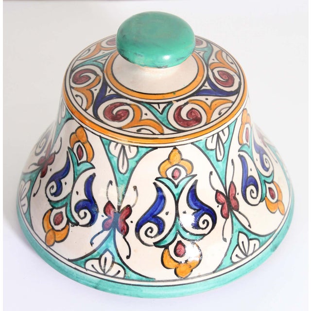 Glazed Moorish Ceramic Covered Jar Handcrafted in Fez Morocco For Sale - Image 4 of 15