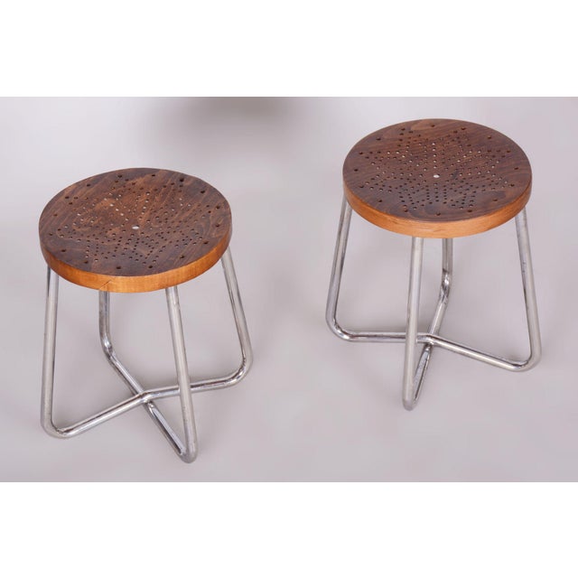 Bauhaus Stools in Chromed Steel, Beech and Plywood, Germany, 1930s, Set of 2 For Sale - Image 9 of 12