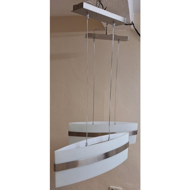 Glass Vintage Ceiling Lamps with Stainless Steel Frames and Arched Glass Shades from Massive, 1990s, Set of 2 For Sale - Image 7 of 10