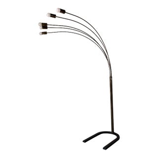 1970s Mid-Century Modern Five-Light Brass & Metal Arched Floor Lamp For Sale