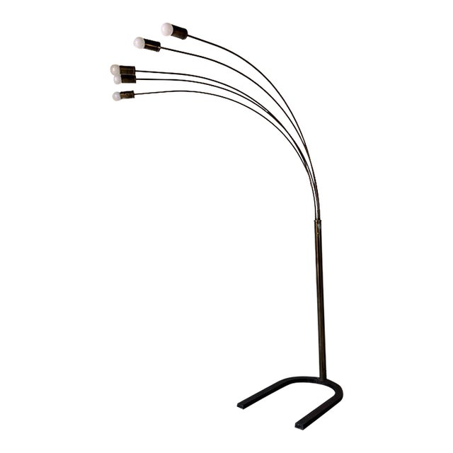 1970s Mid-Century Modern Five-Light Brass & Metal Arched Floor Lamp For Sale