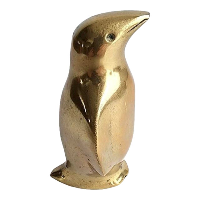 Mid Century Brass Penguin Figurine Vintage 1970s Petite 3.5” Tall For Sale