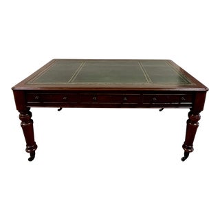 English Leather Top Partners Desk For Sale