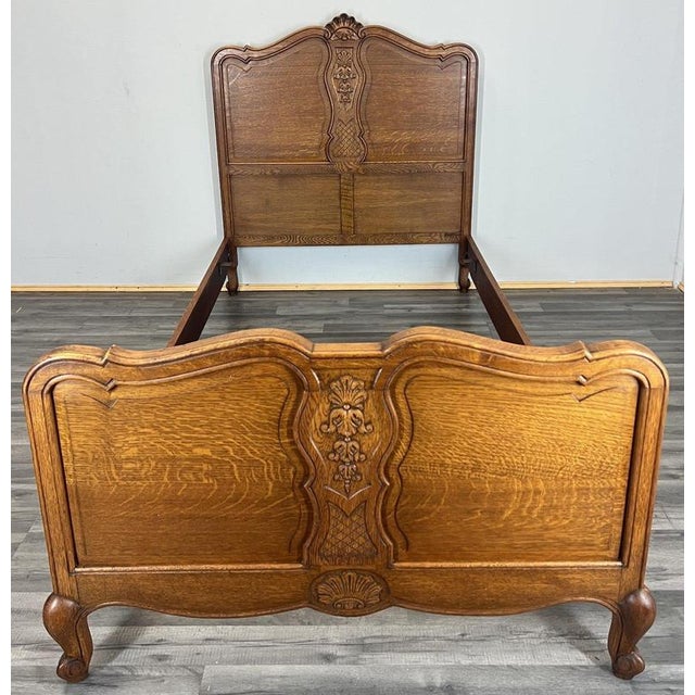 Vintage French Louis XVI Style Oak Single Bed Frame with Carved Headboard For Sale - Image 10 of 10