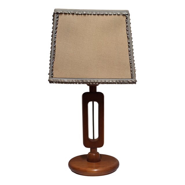 Vintage Table Lamp with Brown Maple Base and Handmade Fabric Shade by Lamplove, 1980s For Sale