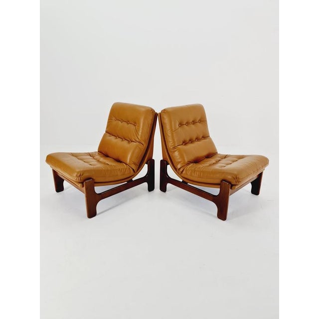 Mid-Century Armchairs in Leather and Walnut Wood, Sweden, 1960s For Sale - Image 3 of 11