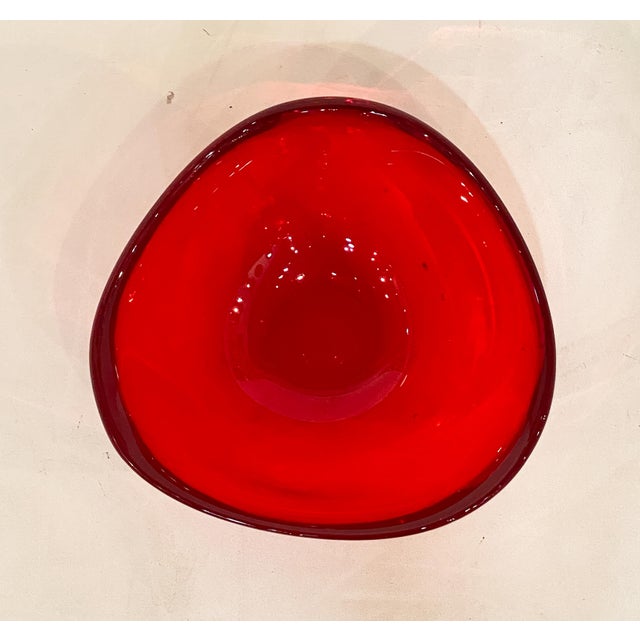 Mid Century Modern Red Murano Glass Bowl From Italy For Sale In Austin - Image 6 of 8