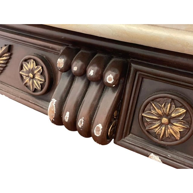 Early 20th Century Neoclassical Revival Carved Wood & Marble-Top Library Table on Casters For Sale - Image 10 of 18