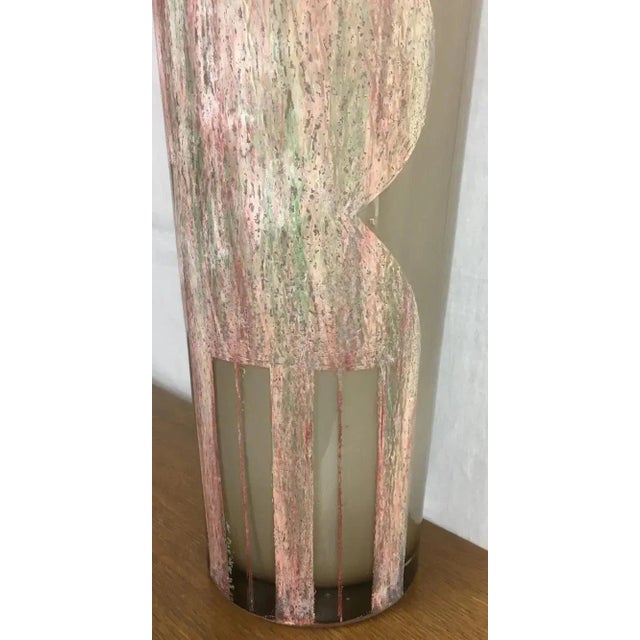 Taupe Art Deco Etched Glass Floor Vase by Anatole Riecke, France For Sale - Image 8 of 11