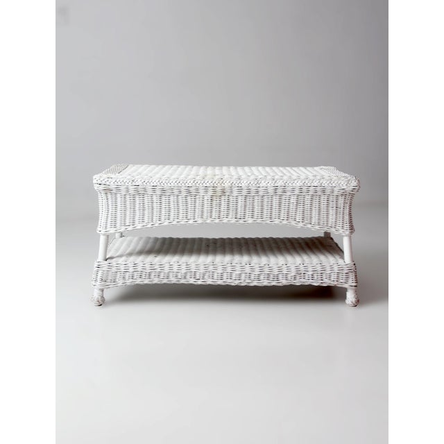 Farmhouse Antique White Wicker Coffee Table For Sale - Image 3 of 13