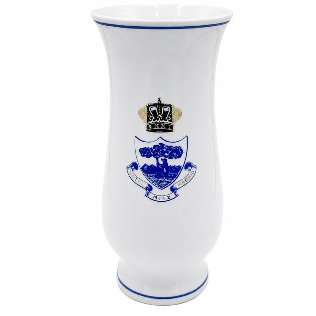 Traditional Vintage Ritz Madrid Spain Hotel White Porcelain Vase 9.5"h For Sale - Image 3 of 9