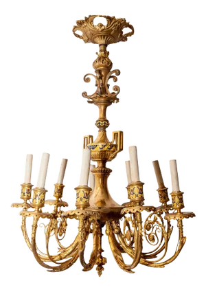 19th Century French Champleve Enamel and Bronze Nine-Light Chandelier