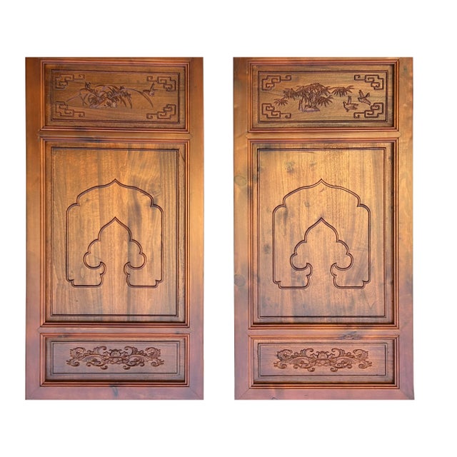 2020s 4 Pcs Chinese Brown Stain Lotus Pond Ducks Fishes Wood Panel Floor Screen For Sale - Image 5 of 9