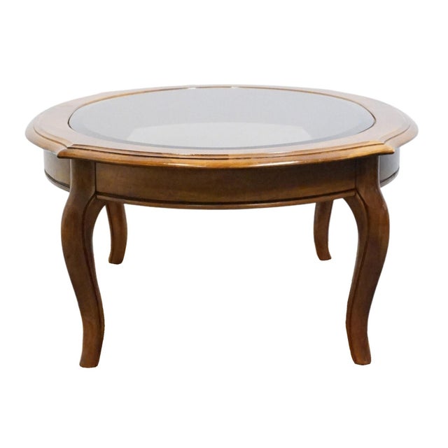 Ethan Allen Country French Collection Solid Birch 48" Accent Oval Coffee Table W. Amber Glass Top 26-8301 For Sale In Kansas City - Image 6 of 10