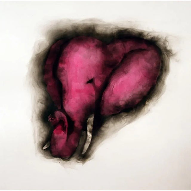Contemporary Elephant in the Room II, Hot Pink Elephant, Smoke on Paper, 2013 For Sale - Image 3 of 3