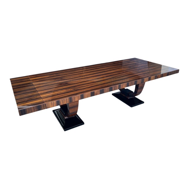 Mid-Century Modern 1980s Grand Macassar Ebony Veneer Dining Table With Pedestal Base For Sale - Image 3 of 9