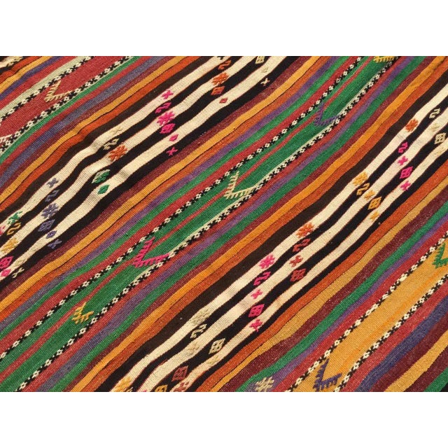 Folk Art Striped Vintage Turkish Kilim Rug - 72" X 103" For Sale - Image 3 of 8