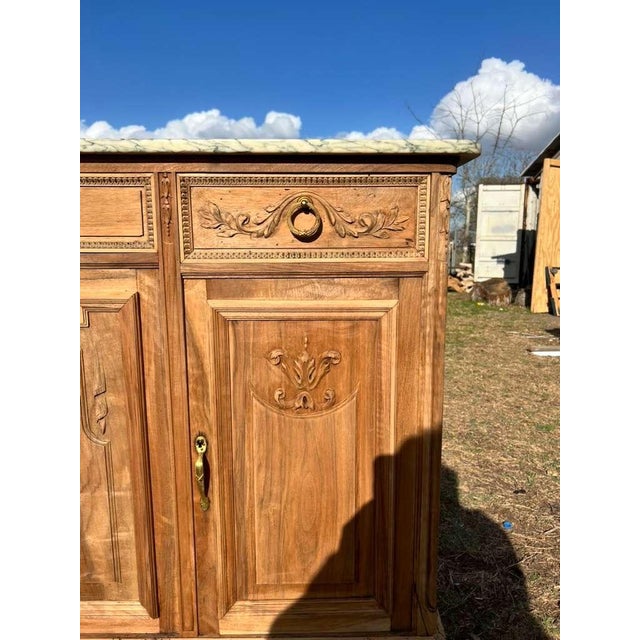 Wood 19th French Louis XVI Solid Walnut Bleached Marble Top Sideboard /Credenzas For Sale - Image 7 of 12