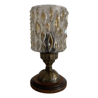 Amber Pressed Glass Table Lamp with Wooden Base, 1970s For Sale
