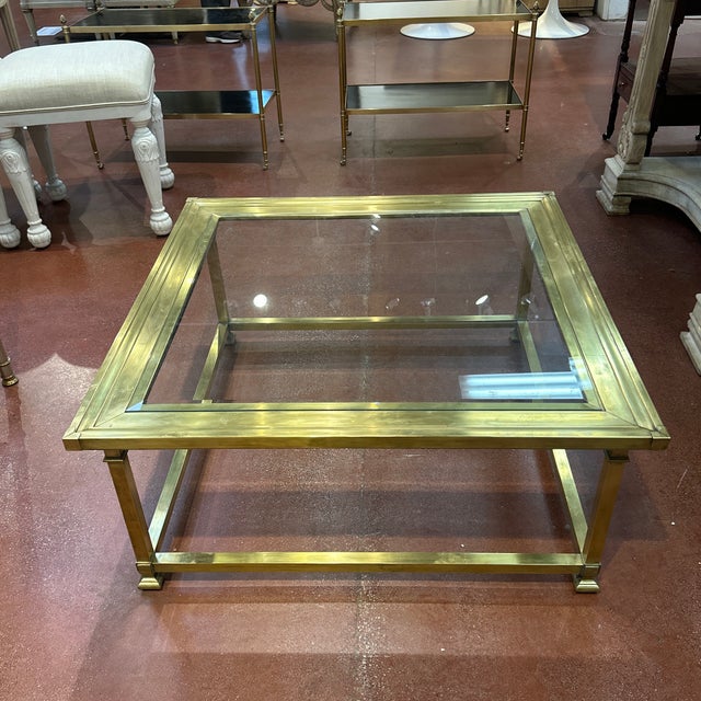Metal Unmarked Master Craft Brass Glass Top Coffee Table For Sale - Image 7 of 9