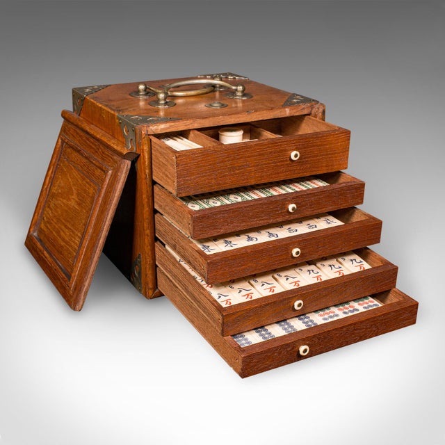 This is a superb antique Mahjong case. An Oriental, teak gaming tile box, dating to the late Victorian period, circa 1900....