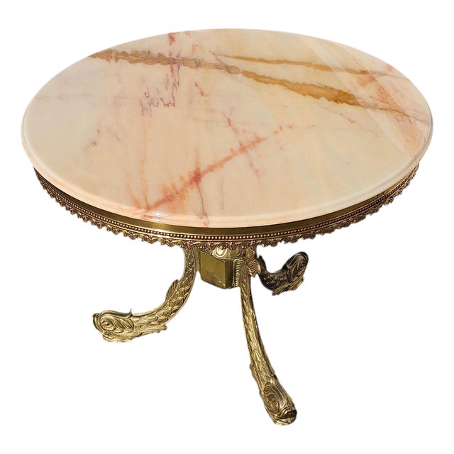 Vintage French Marble and Brass Coffee Table, 1969 For Sale