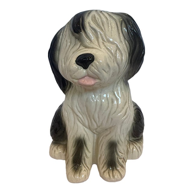1940s Porcelain Shaggy Sheep Dog Planter For Sale