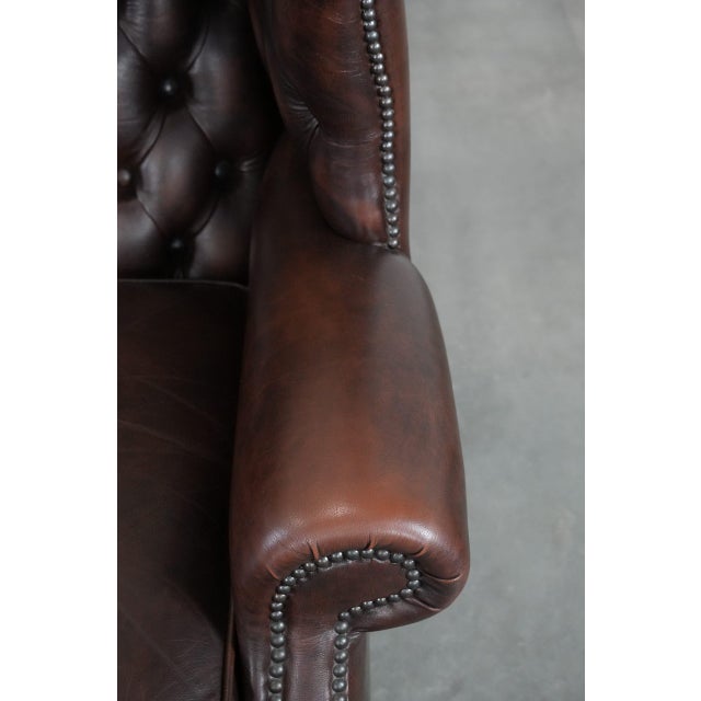 Brown English Brown Cowhide Chesterfield Armchair For Sale - Image 8 of 13