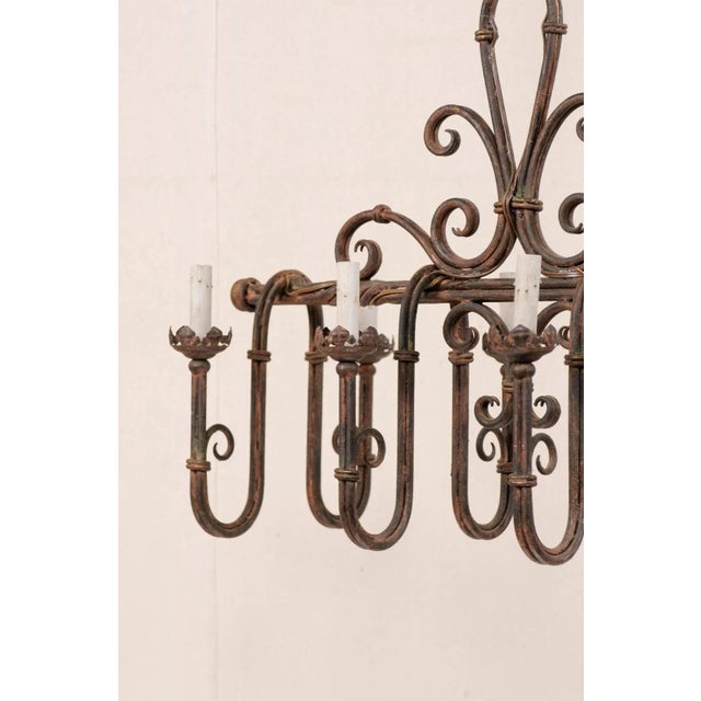 Mid 20th Century French Vintage 8-Light Iron Chandelier With Pleasingly Swagged & Scrolled Design For Sale - Image 5 of 10