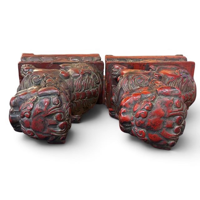 Pair of Carved Wood Chinese Foo Lions, 10" Tall, 20th Century For Sale - Image 11 of 12