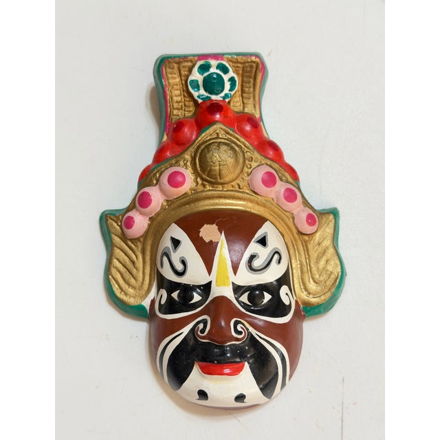 Vintage Chinese Hand-Painted Opera Clay Wall Masks, Huishan Style — Set of 3 For Sale In Portland, OR - Image 6 of 12