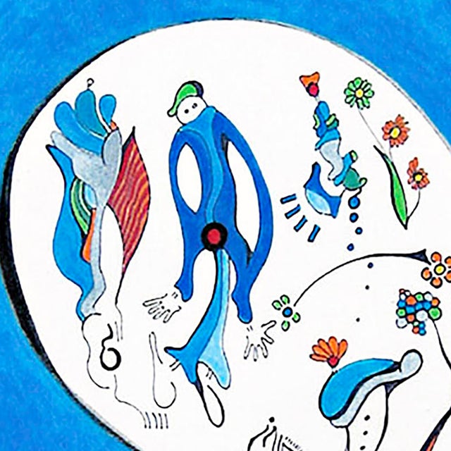 Abstract La Mano - Abstract Figurative Composition With Central Blue Curved Form – Oil Markers on Unstretched Canvas (50 X 34 In) For Sale - Image 3 of 7