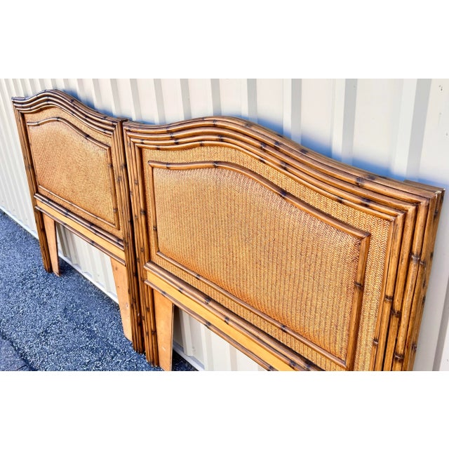 Burnt Bamboo and Wicker Rattan Twin Headboards- a Pair | Chairish