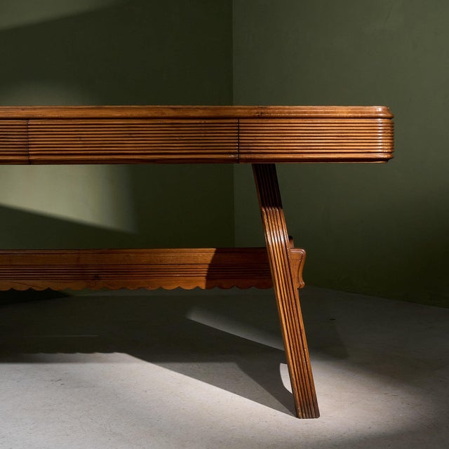 1940s Desk in Chestnut with Grissinato Carvings by Osvaldo Borsani, Italy For Sale - Image 5 of 9