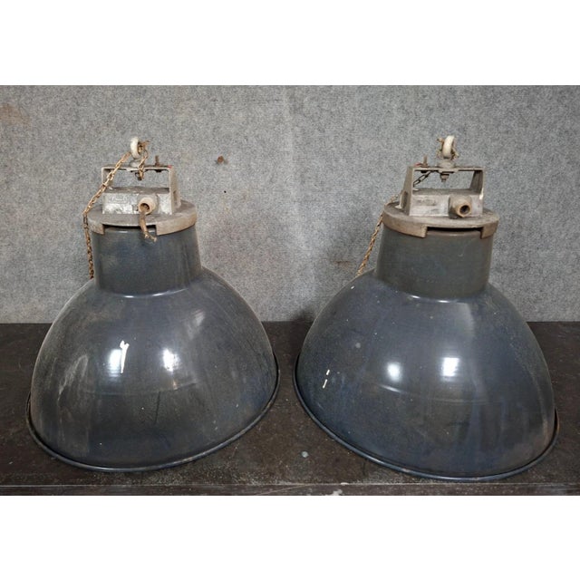 Black 20th Century Industrial Pendant Lights in Enameled Sheet Metal, Set of 2 For Sale - Image 8 of 8