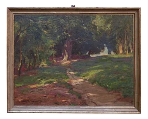 Wilhelm Feldmann, Forest Landscape Bathed in Sunlight, 1900, Oil Painting