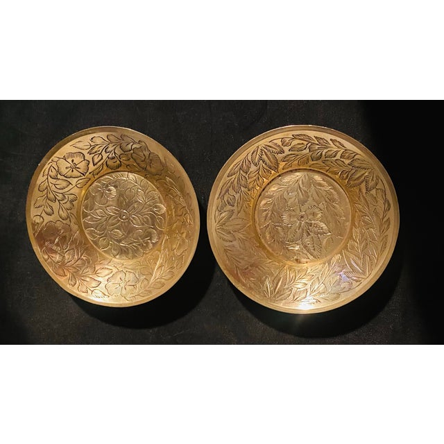 Vintage Mid-Century Hand-Etched Indian Brass Bowls - Set of 2 For Sale - Image 4 of 7