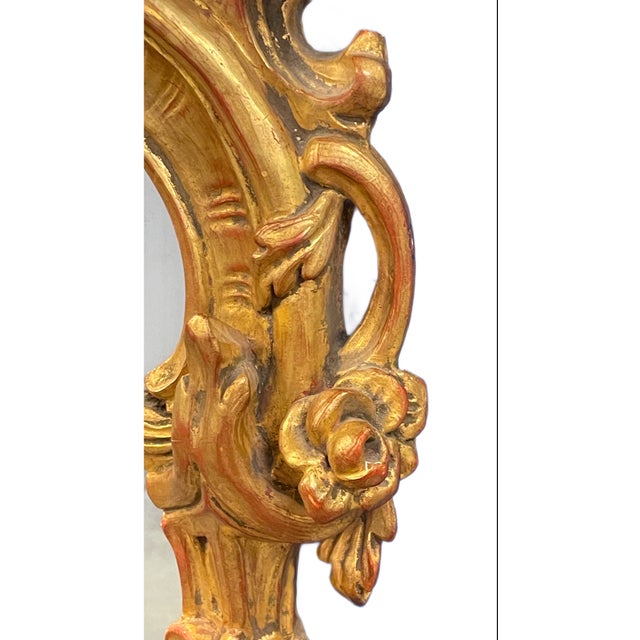 Gold Vintage Italian Giltwood Rococo Style Wall Mirror- For Sale - Image 8 of 12