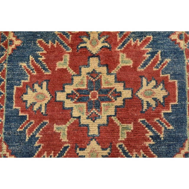 Kazak Rug 2’1” X 3’5” Blue Wool Tribal Hand-Knotted Oriental Carpet For Sale In Philadelphia - Image 6 of 9