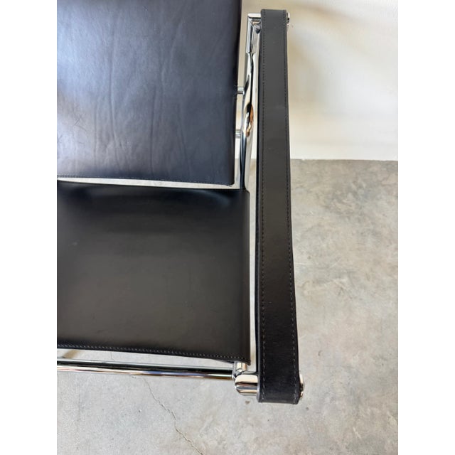 Vintage Italian Lc1 Style Leather and Chrome Lounge Chair For Sale - Image 9 of 17