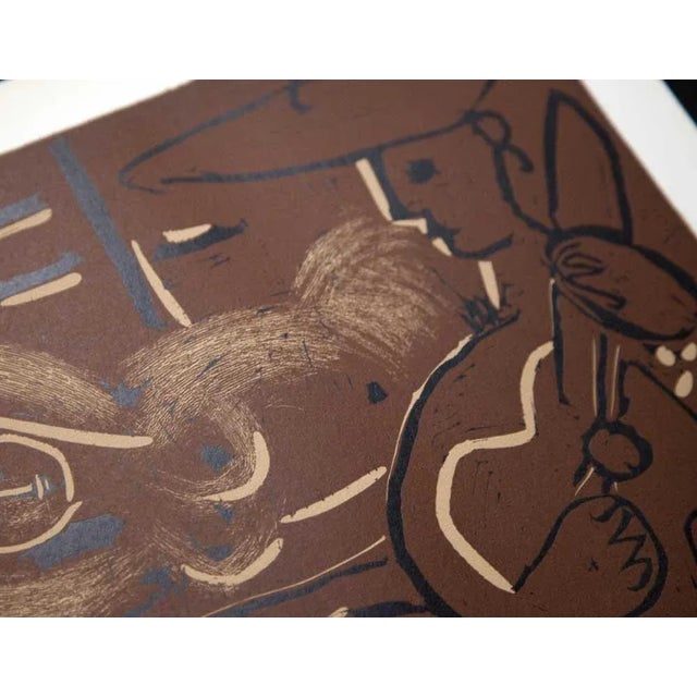 1950s Pablo Picasso Linogravure Ltd Ed. "Femme Couchee Et Guitariste" W/Framing For Sale - Image 5 of 7
