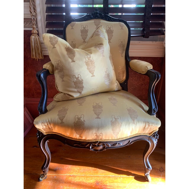 Gold Antique Upholstered Louis XV Armchairs - a Pair For Sale - Image 8 of 11