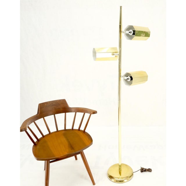 Adjustable Hexagon Cylinder Shades Three Way Brass Floor Lamp Sonneman For Sale - Image 11 of 11