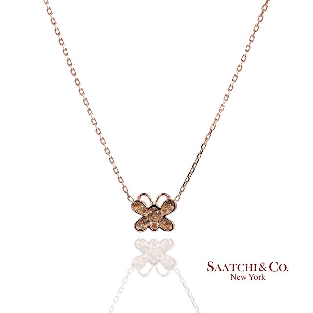 Contemporary 14k(585) Rose Gold Natural Diamond Butterfly Pendant Necklace With Chain For Sale - Image 3 of 12
